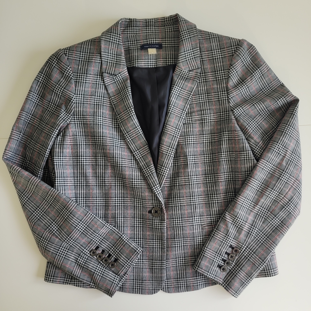 Tommy Hilfiger Black and Gray Plaid Blazer